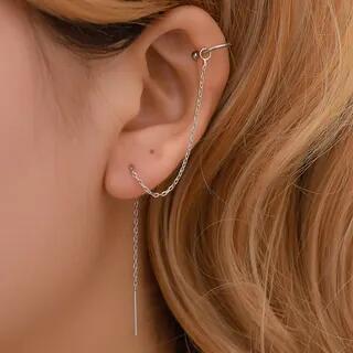 Ear Cuff Threader Earrings 1 Pair - K4151 - 01 White | Seirios by Seirios