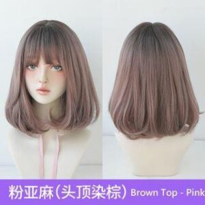 Short Bob Full Wig Brown Top - Pink 101990196