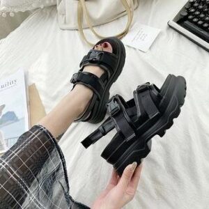 Buckle Detail Ankle Strap Platform Sandals Women - Black 106673567