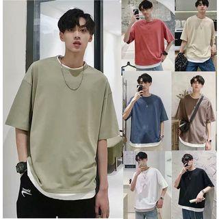 Oversized Mock Two-Piece Plain T-Shirt White by Wewewow