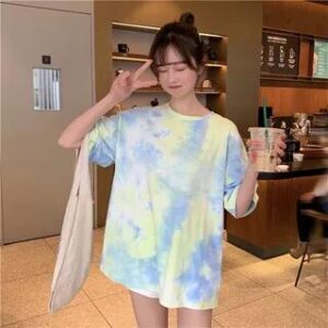 blue and lemon tie-dye oversized T-shirt