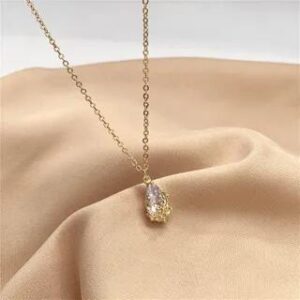 Rhinestone Drop Pendant Necklace White & Gold | Kiren 117434507