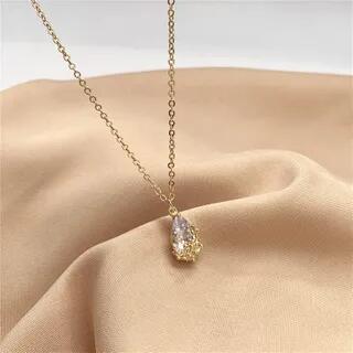 Rhinestone Drop Pendant Necklace White & Gold | Kiren by Kiren