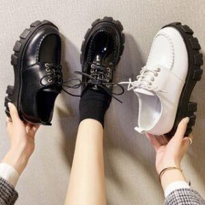 black rugged studded chunky lace-up platform shoes