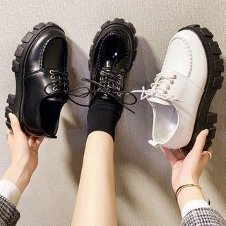 Platform Lace-Up Loafer Shoes Black by Karlao