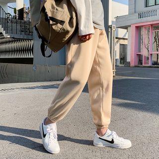Drawstring-Waist Plain Sweatpants Fleece - Light Gray by Diphon