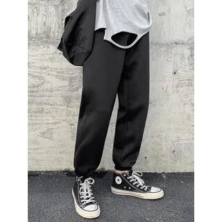 Drawstring-Waist Plain Sweatpants Fleece - Blue by Diphon