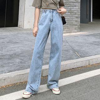 High-Waist Washed Wide Leg Jeans Gray by Denimot