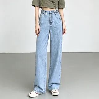 High-Waist Washed Wide Leg Jeans Dark Blue by Denimot