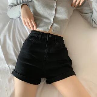 High-Waist Denim Shorts Light Blue by Melon Juice
