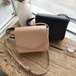 Faux Leather Front Flap Crossbody Bag Almond 121000749