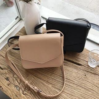 Faux Leather Front Flap Crossbody Bag Almond by Indenis