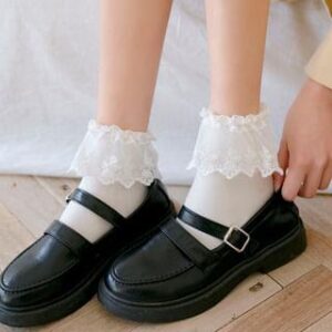 Set of 3 Pairs: Lace Ruffle Socks Set of 3 Pairs - Black 121001430
