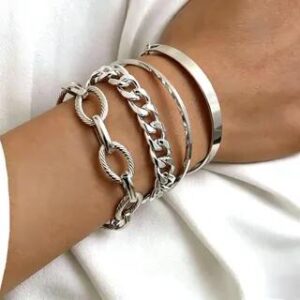 Set of 4: Chain Bracelets + Bangles 0431 - Set of 4 - Gold | Seirios 121167348