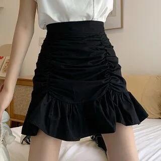 Ruched Mini Skirt Black by Happo