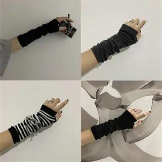 Plain/Striped Arm Sleeves Stripe - Black & Gray by Porstina