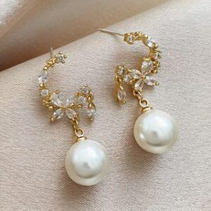 Rhinestone & Faux Pearl Drop Earring 1 Pair - Gold Plating - As Shown In Figure 123130624