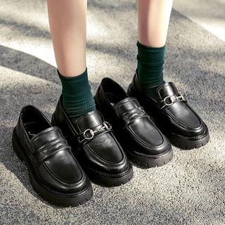 Platform Faux Leather Penny Loafers Without Buckle - Black by Bolitin