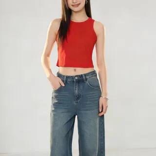 Crew Neck Plain Crop Tank Top Blue by Ulark