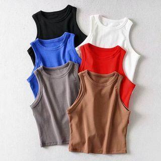 Crew Neck Plain Crop Tank Top Red by Ulark