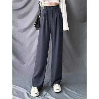 High-Waist Wide-Leg Dress Pants Classic - Dark Gray by Jaqmine