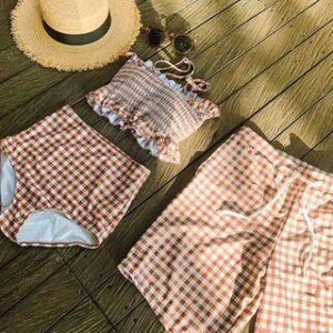 Couple Matching Two-Piece Swimsuit / Swim Shorts Men - Swim Shorts - Gingham - Brown & White 124756295
