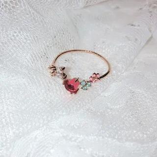 Rhinestone Ring (Various Designs) 14#Multicolor Flowers & Red Heart - Gold by Jael