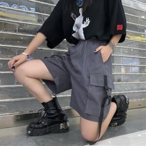 Mid Rise Buckled Cargo Shorts Gray 125516717