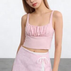 Sleeveless Square Neck Ruched Crop Top Yellow 130105172