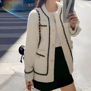 Contrast-Trim Tweed Jacket White by Beaustreet