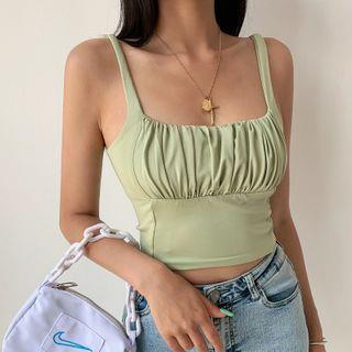 Sleeveless Square Neck Ruched Crop Top Pink by LIVIE