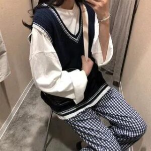 Contrast Trim Cable-Knit Vest Sapphire Blue 130106510