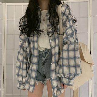 Long-Sleeve Plaid Shirt Plaid - White by Cossita