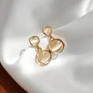 Cats Eye Stone Earrings 1 Pair - 925 Silver Needle Earrings - Gold 131838621