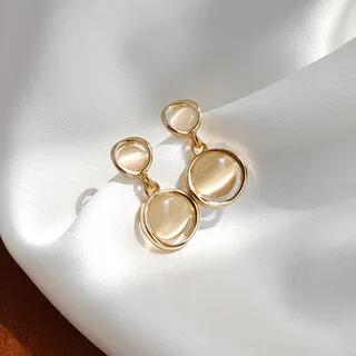 Cats Eye Stone Earrings 1 Pair - Clip-On Earrings - Gold | Halfla by Halfla