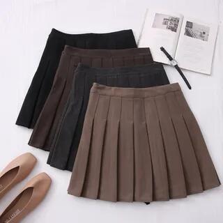 High Waist Pleated Mini Skirt Black by DIYI