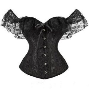 Off-Shoulder Lace Sleeves Jacquard Corset White 132137539