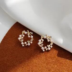 Alloy Faux Pearl Branches Hoop Earrings 1 Pair - 925 Silver Needle Earrings - Gold 132229969