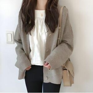V-Neck Cardigan Cardigan - Khaki 132229984
