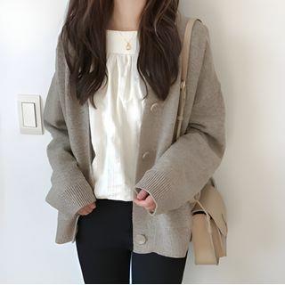 V-Neck Cardigan Cardigan - Khaki by Happo