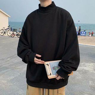 Plain Mock-Neck Sweatshirt Black by Mr. Right