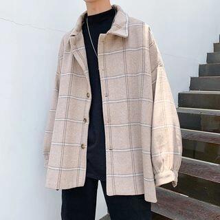 Plaid Shirt Jacket Khaki by Naideth