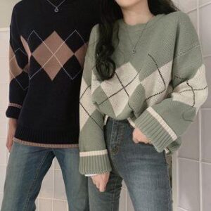 Couple Matching Argyle Sweater Light Pea Green 132929815