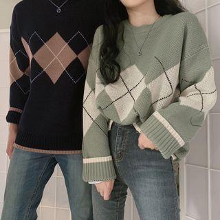 Couple Matching Argyle Sweater Light Pea Green by Cloud Nine