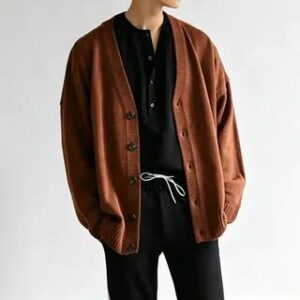 Unisex Oversized V-Neck Cardigan Black 133111787