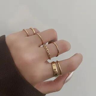 Set of 7: Alloy Ring (assorted designs) Set of 7 - Silver | Kiren by Kiren