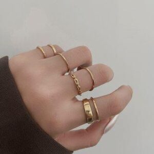 Set of 7: Alloy Ring (assorted designs) Set of 7 - Gold | Kiren 133954082