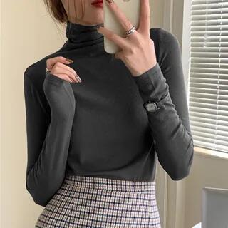 Long-Sleeve Turtleneck Top Black by Moon City