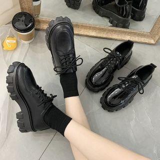 Plain Platform Chunky Heel Oxfords Matte - Black by Bolitin