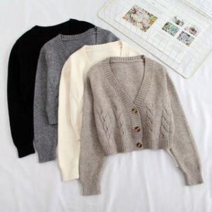 V-Neck Crop Cable-Knit Cardigan Off-White 134395858